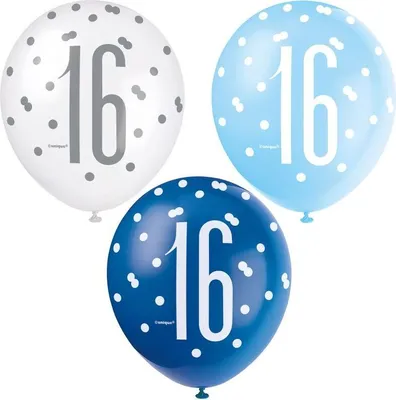 Produktbild von 6 Blue Dots 16th Birthday Luftballons 30cm