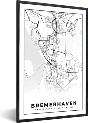 Produktbild von MuchoWow® Gerahmtes Poster Bremerhaven - Karte - Stadtplan 60x90 cm - Poster mit Schwarzem Bilderrahmen Wandposter Rahmen Foto Bilder - Kunst