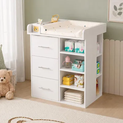 Produktbild von Wickelkommode Wickeltisch mit viel Stauraum Schubladen Wickelplatz und Trennwänden