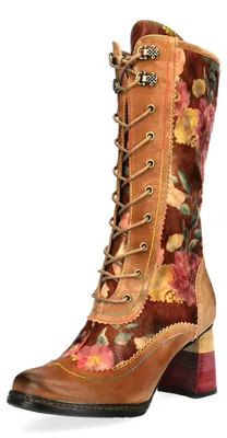 Produktbild von Laura Vita Damen Stiefel mit Blumenprint und Glattleder IDCANO 07, Größe:40 EU, Farbe:Braun