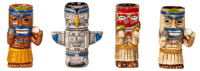 Produktbild von Mel-O-Design 2012 4er Set Tiki Keramik Cocktail Becher ca. 430/430/450/480ml