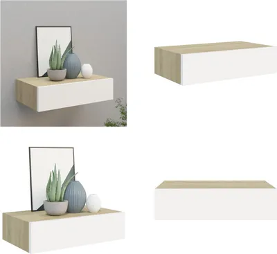 Produktbild von vidaXL Wandregal mit Schublade Eichen Optik und Weiß 40x23,5x10 cm MDF - Schubladenregal - Schubladenregale - Wandregal - Wandregale