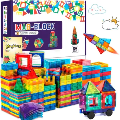 Immagine prodotto di 65 pezzi di blocchi magnetici – Giocattolo educativo creativo per bambini