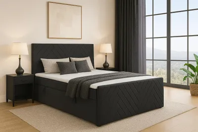 Produktbild von MEBLINI Boxspringbett mit Bettkasten - Gepolstert Doppelbett mit Matratze und Topper - Polsterbett mit Stauraum - Bett mit Kopfteil - Stauraumbett - MALTESE - 160x200 - H4/Dunkelgrau Samt