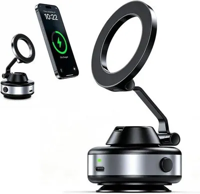 Zdjęcie produktu dla Uchwyt na telefon samochodowy, obrotowy o 360°, składany, z przyssawką, magnetyczny, do montażu na desce rozdzielczej