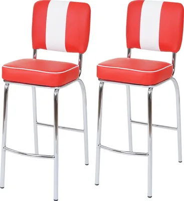 Produktbild von 2er-Set Barhocker Avellino, Barstuhl Tresenhocker, Retro 50er Jahre Design, Kunstleder   rot-weiß