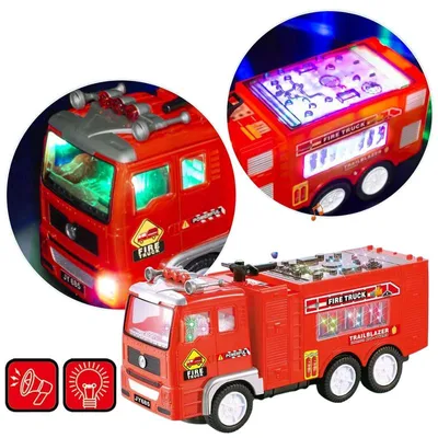 Imagen del producto de Vehículo de bomberos para niños con luces, sonido de sirena, función de movimiento automático (Bump and Go), construcción resistente y bordes seguros