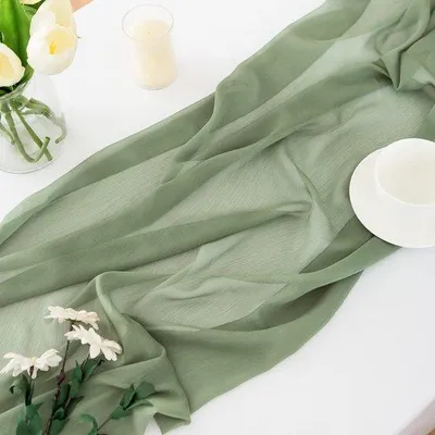 Produktbild von Chiffon-Tischläufer für Hochzeiten, 70 cm breit und 3 m lang, Salbeigrün – Tischdecken für Feiern, Hochzeiten und Dekoration