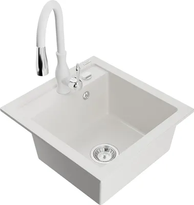 Produktbild von Mexen Vito 1-Becken-Granit-Spüle mit Mischbatterie Savita, Weiß - 6503-20-672601-20
