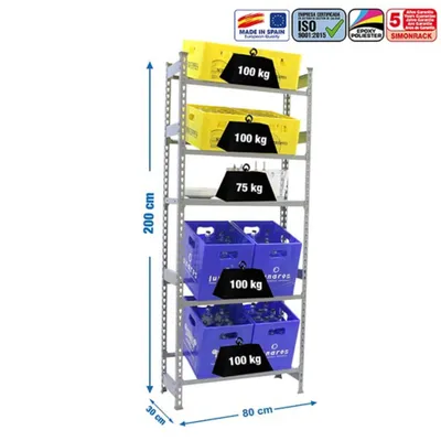 Produktbild von Simonrack Getränkekistenregal SIMONBOTTLE 8425437087899 grau 80,0 x 30,0 x 200,0 cm