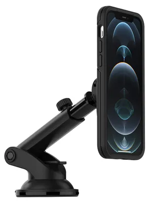 Productafbeelding van OtterBox universele houder voor auto, geschikt voor voorruit en dashboard, met MagSafe. Biedt een sterke magnetische bevestiging en is compatibel met MagSafe-producten