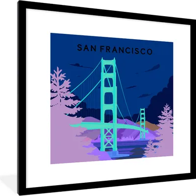 Produktbild von MuchoWow® MuchoWow® Gerahmtes Poster Brücke - San Francisco - USA - Golden Gate Bridge 40x40 cm - Poster mit zchwarzem Bilderrahmen - Poster - Plakat im Rahmen