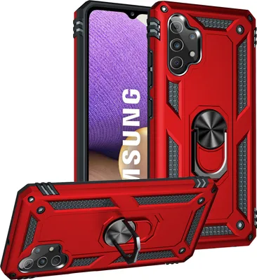 Image de Étui pour Samsung Galaxy A32 5G étui de protection militaire double couche avec support d'anneau et support rouge