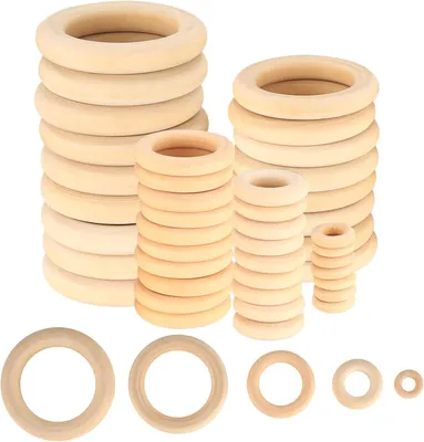 Imagen del producto de Anillos de madera, 90 unidades, de 15 a 55 mm, para manualidades