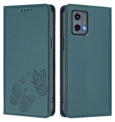 Produktbild von Lederhülle für Motorola Moto G 5G 2023, Schmetterling Prägung Leder Brieftasche Schutzhülle mit Ständer Grün