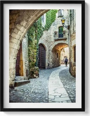 Produktbild von Alte Straße in der Stadt– Wandbild mit Rahmen – Gerahmtes Bild  – Wanddekoration – 60x80 cm –  Schwarz Rahmen