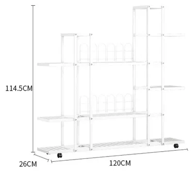Obrázek produktu pro Stojánek na rostliny pro vnitřní i venkovní použití - H9037, regál na květiny - rohový, víceúrovňový - kovový - s kolečky - bílý
