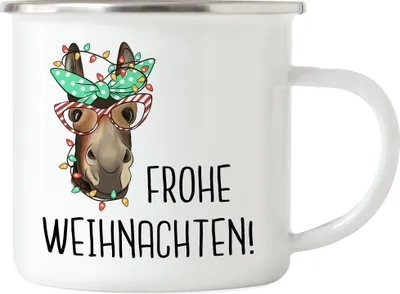 Produktbild von Frohe Weihnachten Emaille Tasse Weihnachten Merry Christmas Frohe Weihnachten Weihnachtszeit Heilig Abend