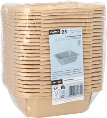 Produktbild von 100 Lunchboxen, Pappe eckig 750 ml 4,7 cm x 16,2 cm x 16,2 cm braun