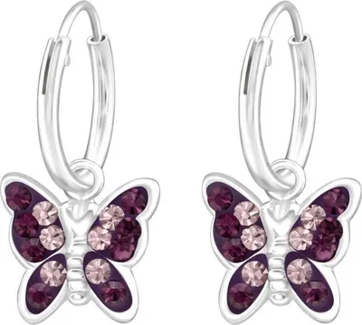 Produktbild von 925 Sterling Silber Creolen Kinderohrringe Schmetterlinge in verschiedenen Farben Farbe - Lila