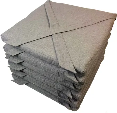 Produktbild von Rattani Set 6 x Stuhlkissen/Sitzkissen Marina Eckig mit Schleife 40 x 40 cm Dicke 5 cm, Fb. dunkel grau
