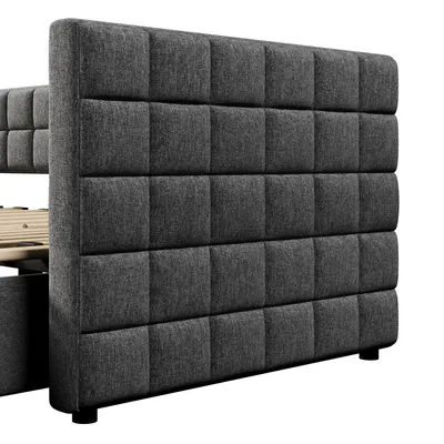 Immagine prodotto di okwish Letto da giorno, Letto per bambini, Letto pieghevole 90 x 200 cm, Con schienale quadrato (estensibile a 180 Queen size), 2 cassetti, Senza materasso, Grigio