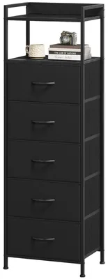 Immagine prodotto di Cassettiera con 5 cassetti in tessuto - Comò nero - 29 x 38,7 x 107 cm - Struttura in acciaio - Mobile contenitore