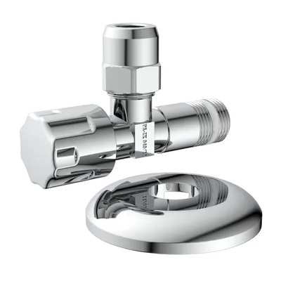 Produktbild von Eckventil, Chrom, 3/8"AG x 10 mmQ, mit Schubrosette, selbstdichtend
