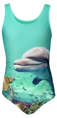Produktbild von Aquarti Mädchen Badeanzug mit Ringerrücken Print, Farbe: Delphin / Grün, Größe: 158