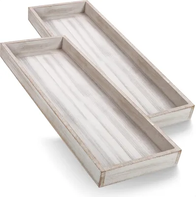 Produktbild von com-four® 2-teiliges Tablett-Set aus Holz 40 x 14 cm - Vintage Holztablett