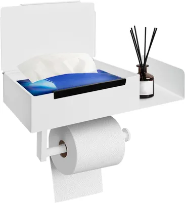 Image de Porte-rouleau de papier toilette, en acier inoxydable, blanc, adhésif, pour salle de bain