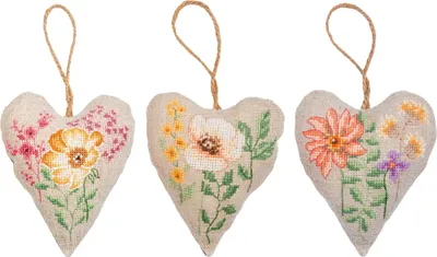Image de Vervaco Coussin aux herbes Set point de croix "fleurs sauvages" 3 pièces, motif à compter, 12x14cm