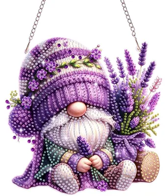Produktbild von Diamond Painting Anhänger Gnome und Blumen, Fensterbilder Bastelset für Erwachsene und Kinder