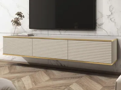 Produktbild von GrainGold TV-Schrank Diolo - Hängende RTV-Schrank, Breiter TV-Tisch, Lowboard, Stilvoller Gefräster RTV-Schrank - TV-Schrank Beige