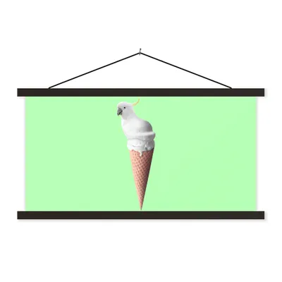 Produktbild von MuchoWow® Textilposter Papagei - Eistüten - Eiscreme - Weiß - Grün 120x60 cm mit schwarzem Rahmen - Dekoration Schlafzimmer