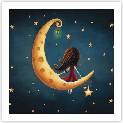 Produktbild von Poster - Poster ohne Rahmen - Kinder Mädchen Mond - 60x60 cm - Wand Bild - Wanddeko - Wandbilder - Kunstposter - Wandposter - Bilder - Kunstdruck - Wanddekoration - Wandbild - P2XAC60x60-4683