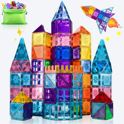 Produktbild von Magnetische Bausteine 100 Teile, Magnetbausteine Kinder mit Starker Magnet & Magnetsteine Kinder - Kreatives, lehrreiches Magnetspielzeug ab 3+