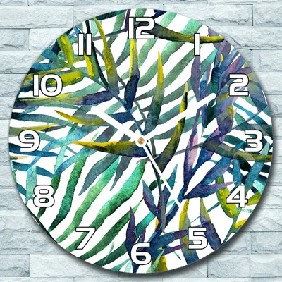 Produktbild von Wanduhr aus Glas Rund fi 30 Blätter grün blau Quarz Deko Schlafzimmer Büro