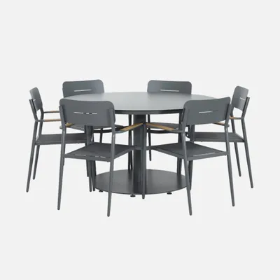 Immagine prodotto di Set tavolo da giardino rotondo in alluminio con 6 sedie, Antracite