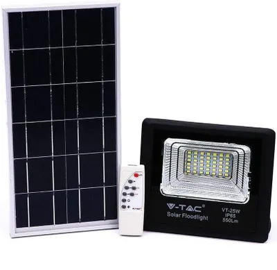 Immagine prodotto di V-TAC VT-25W Faro led 25W autoalimentato nero con pannello solare 12W e telecomando 4000K IP65 – sku 8573