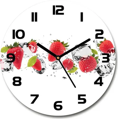 Produktbild von Wanduhr aus Glas 30fi Glasbild Glasuhr Gehärtetes Glas - schwarze-zeiger - Strawberries and water