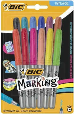 Obrázok produktu pre BIC Marking, Čierna, Modrá, svetlo modrá, Svetlozelená, Oranžová, Broskyňa, Ružová, Červená, Tyrkysová, Žltá, Guličkové zakončenie, Viacfarebný, 1,8 mm, 0,8 mm, Blistr