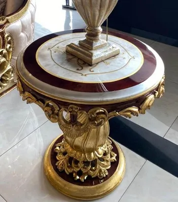 Produktbild von Casa Padrino Luxus Barock Beistelltisch Weiß / Braun / Gold - Runder Massivholz Tisch im Barockstil - Handgefertigte Barock Wohnzimmer Möbel - Edel & Prunkvoll
