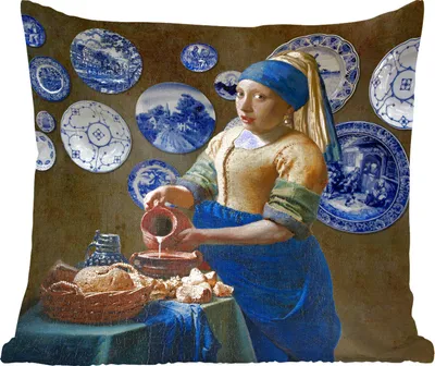 Produktbild von MuchoWow® Zierkissen Sofakissen Wohnzimmer Dekokissen 60x60 cm Milchmädchen - Das Mädchen mit dem Perlenohrring - Vermeer - Sitzfläche - Foto Polster