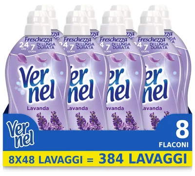 Produktbild von Vernel Lavendel Weichspüler, konzentriert, duftend, intensive Frische und Weichheit, 8 x 48 Waschgänge, insgesamt 368 Waschgänge