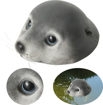 Produktbild von LS-LebenStil Gartenteich Schwimmtier Robbe 17cm Seehund Kopf Gartenfigur Teich Deko Figur Seehundkopf Heuler Skulptur schwimmend liegend