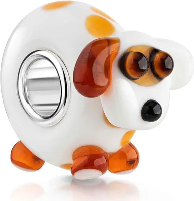 Produktbild von MATERIA by Matthias Wagner 3D Glas Bead Hund weiß braun - Kinder Anhänger Silber 925 für Beads Armband / Kette 1019