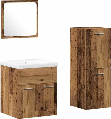 Immagine prodotto di vidaXL Set di mobili da bagno, 4 pezzi, legno massello riciclato e materiale composito di legno