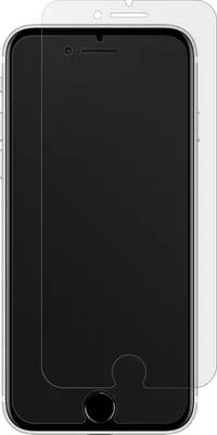 A screen protector is shown laid over an iPhone.