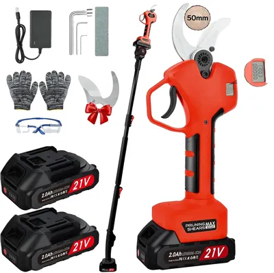 Obrázek produktu pro Elektrické zahradní nůžky, bezkartáčový motor, teleskopická tyč, 1000 W, průměr řezu 50 mm, dvě baterie